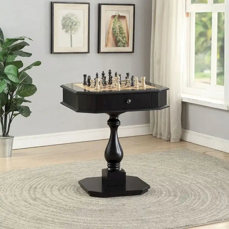 Table de jeu carrée 3-en-1 avec plateau d'échecs réversible et tiroirs de rangement