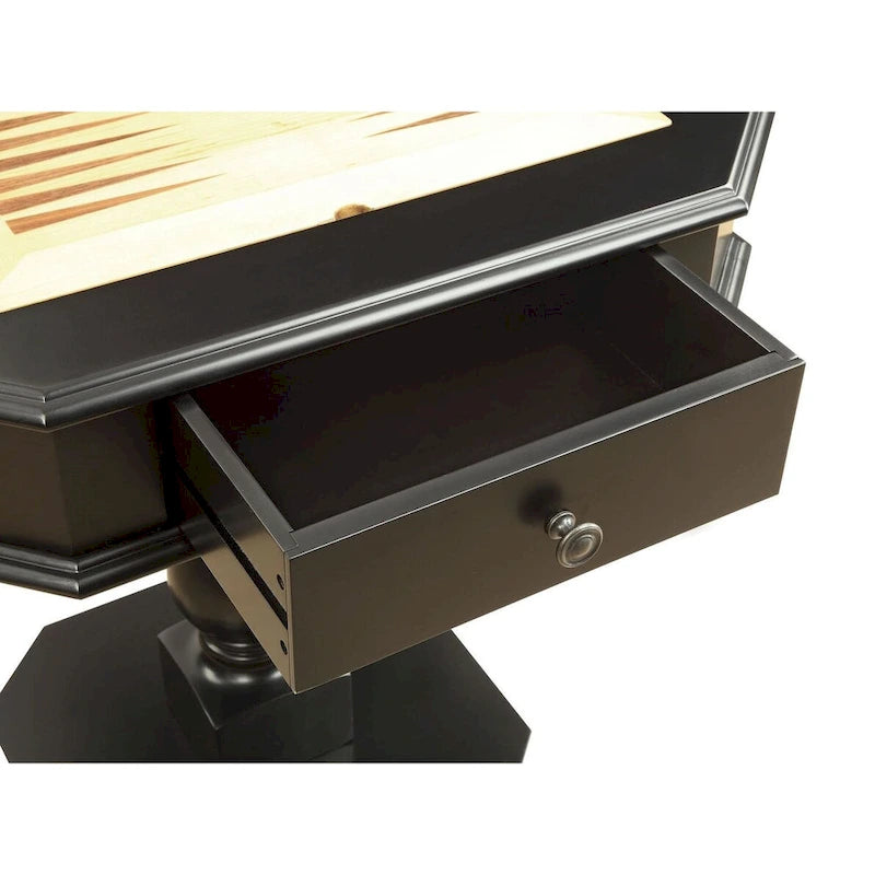 Table de jeu carrée 3-en-1 avec plateau d'échecs réversible et tiroirs de rangement