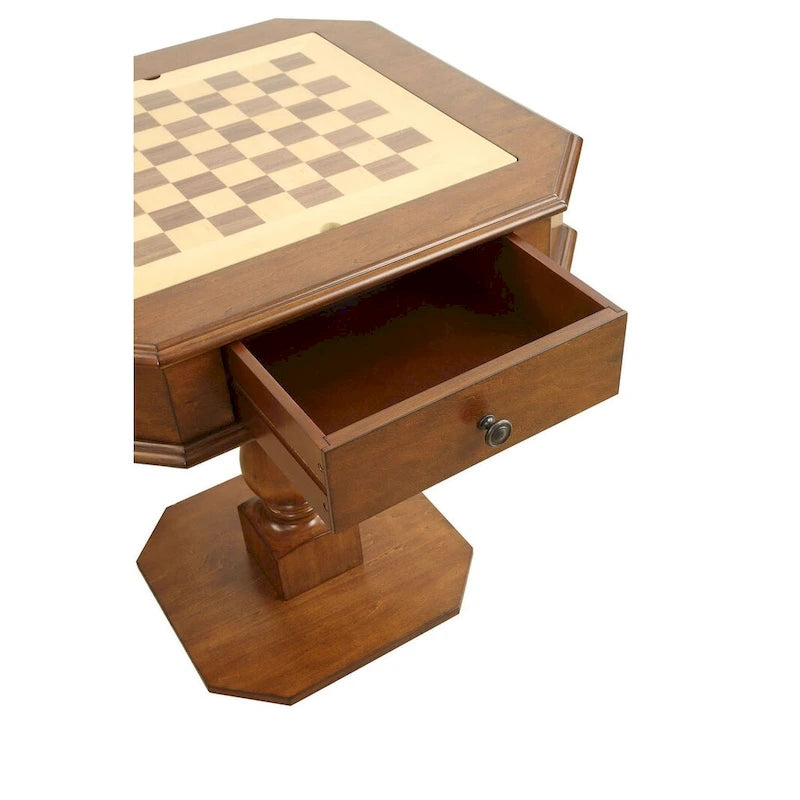 Table de jeu carrée 3-en-1 avec plateau d'échecs réversible et tiroirs de rangement