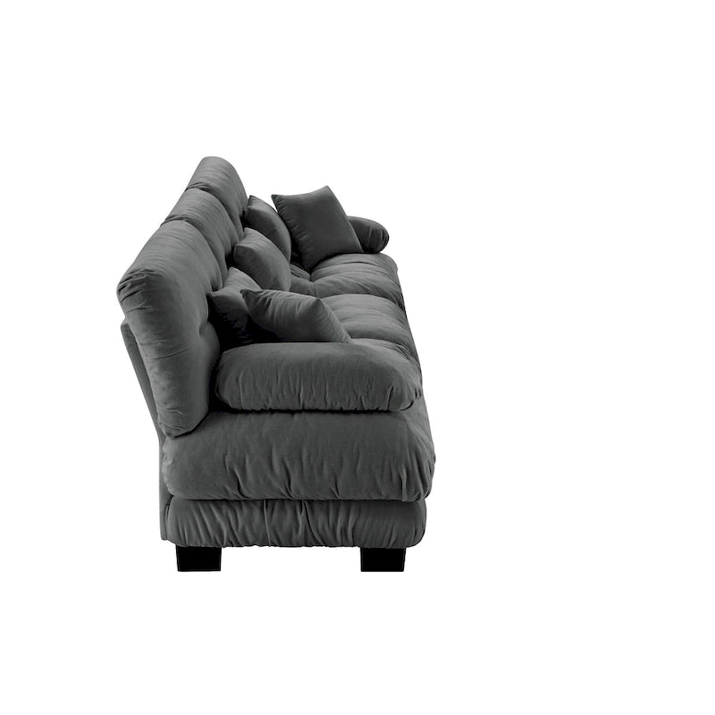 Canapé 4 places en chenille avec accoudoirs cylindriques et coussins d'assise profonds
