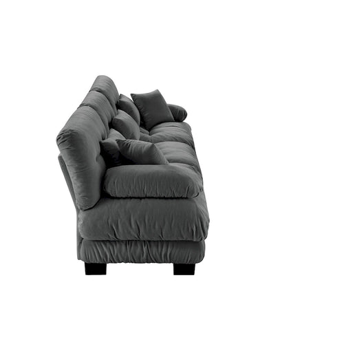 Canapé 4 places en chenille avec accoudoirs cylindriques et coussins d'assise profonds