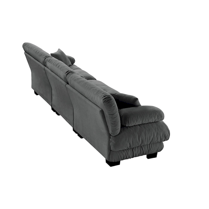 Canapé 4 places en chenille avec accoudoirs cylindriques et coussins d'assise profonds