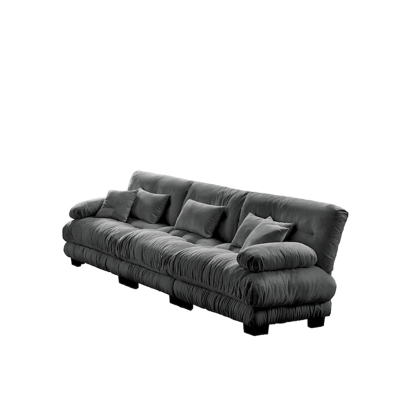 Canapé 4 places en chenille avec accoudoirs cylindriques et coussins d'assise profonds