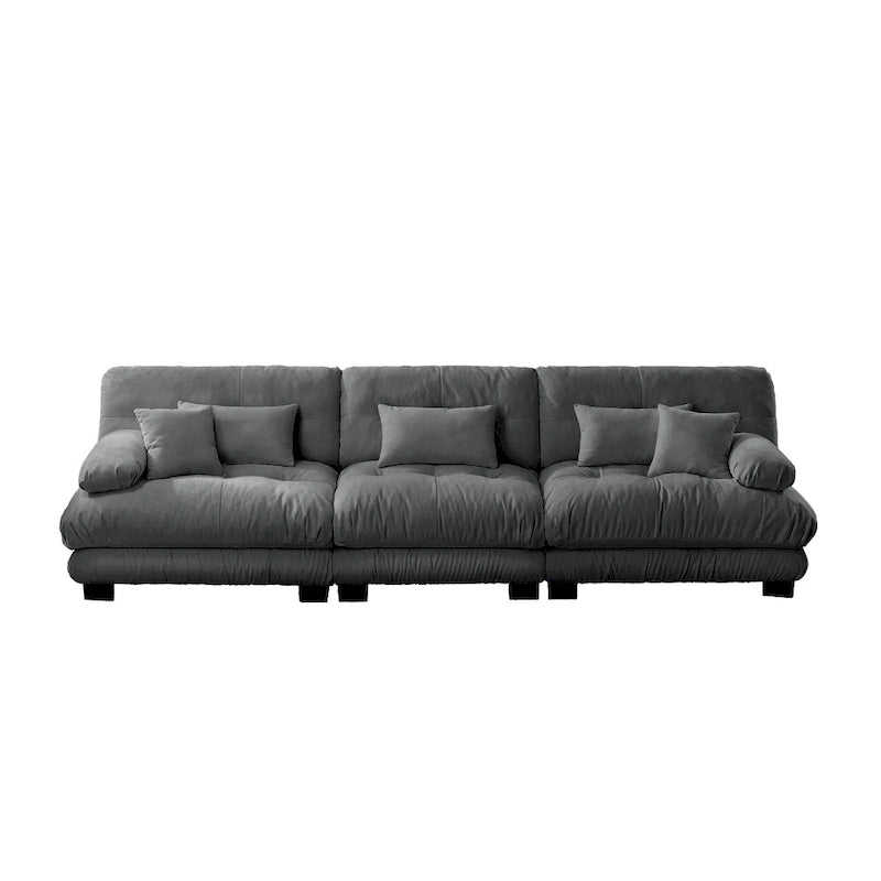 Canapé 4 places en chenille avec accoudoirs cylindriques et coussins d'assise profonds