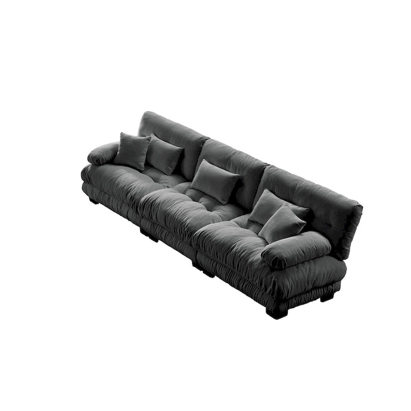 Canapé 4 places en chenille avec accoudoirs cylindriques et coussins d'assise profonds