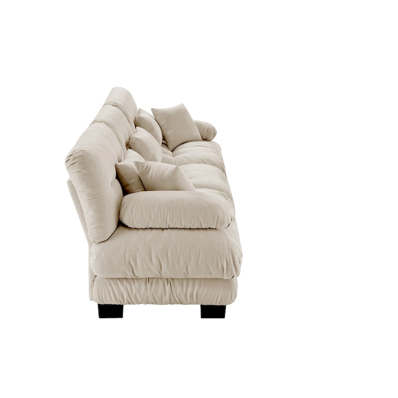 Canapé 4 places en chenille avec accoudoirs cylindriques et coussins d'assise profonds