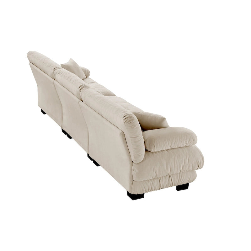 Canapé 4 places en chenille avec accoudoirs cylindriques et coussins d'assise profonds