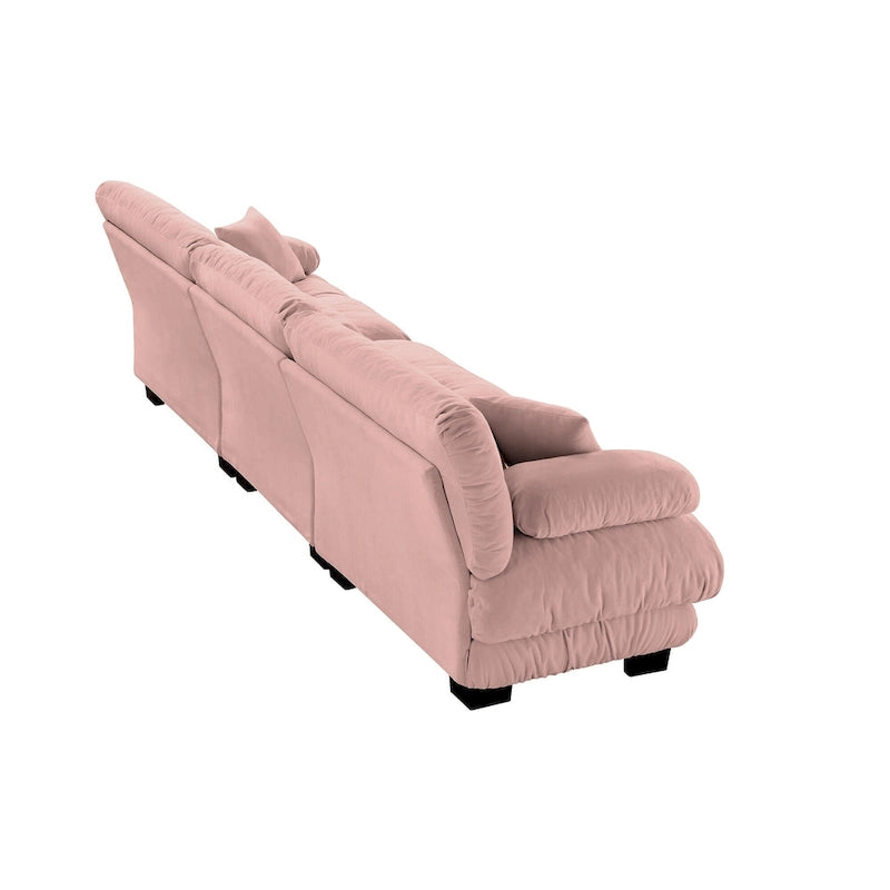Canapé 4 places en chenille avec accoudoirs cylindriques et coussins d'assise profonds