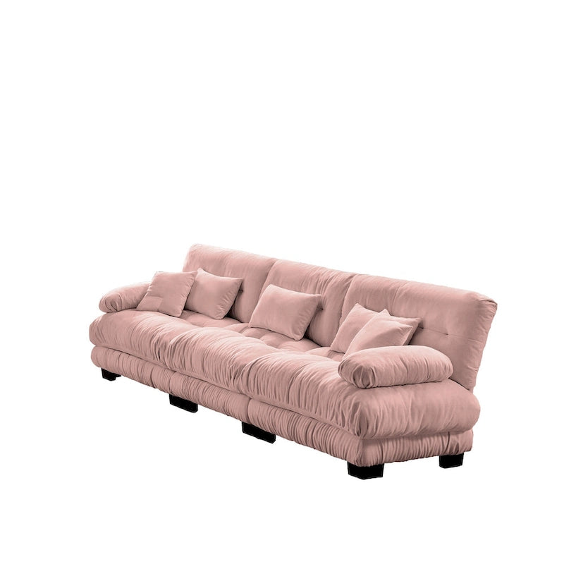 Canapé 4 places en chenille avec accoudoirs cylindriques et coussins d'assise profonds