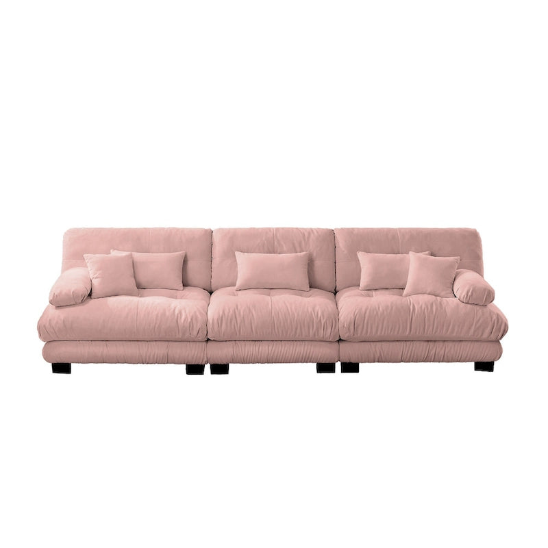 Canapé 4 places en chenille avec accoudoirs cylindriques et coussins d'assise profonds