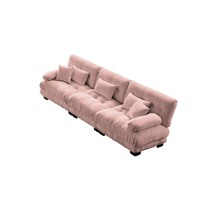 Canapé 4 places en chenille avec accoudoirs cylindriques et coussins d'assise profonds