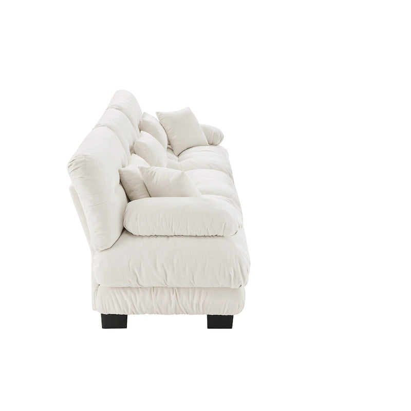 Canapé 4 places en chenille avec accoudoirs cylindriques et coussins d'assise profonds