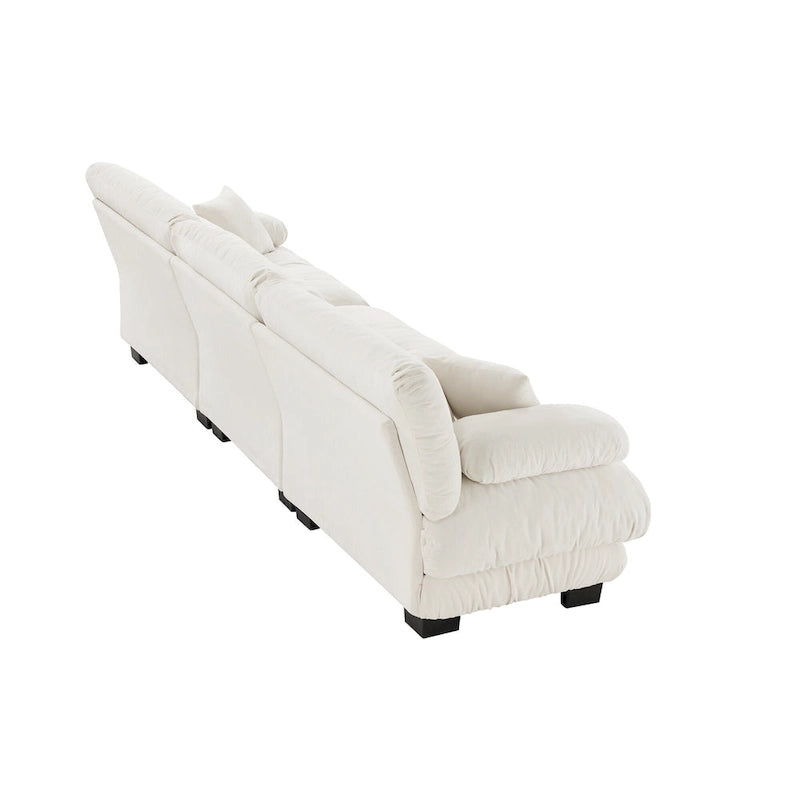 Canapé 4 places en chenille avec accoudoirs cylindriques et coussins d'assise profonds