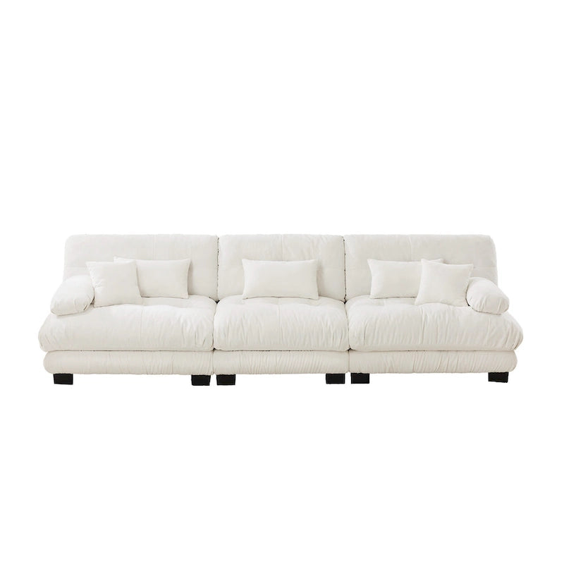 Canapé 4 places en chenille avec accoudoirs cylindriques et coussins d'assise profonds