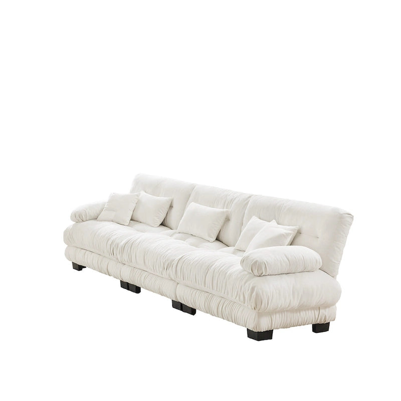 Canapé 4 places en chenille avec accoudoirs cylindriques et coussins d'assise profonds