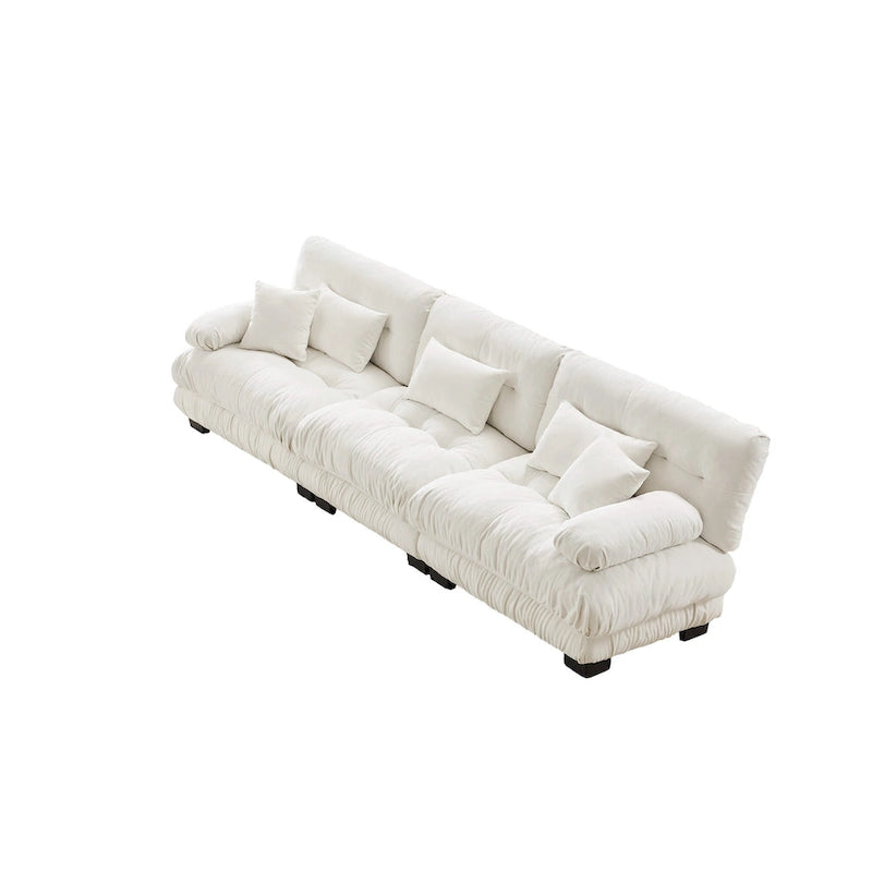 Canapé 4 places en chenille avec accoudoirs cylindriques et coussins d'assise profonds