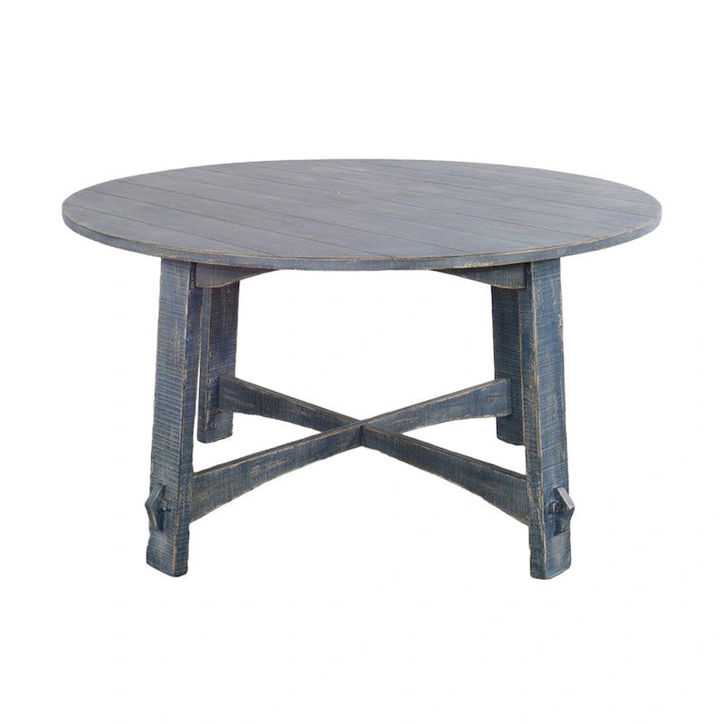 Table de salle à manger de ferme ronde de 54 po en lattes, bleu océan