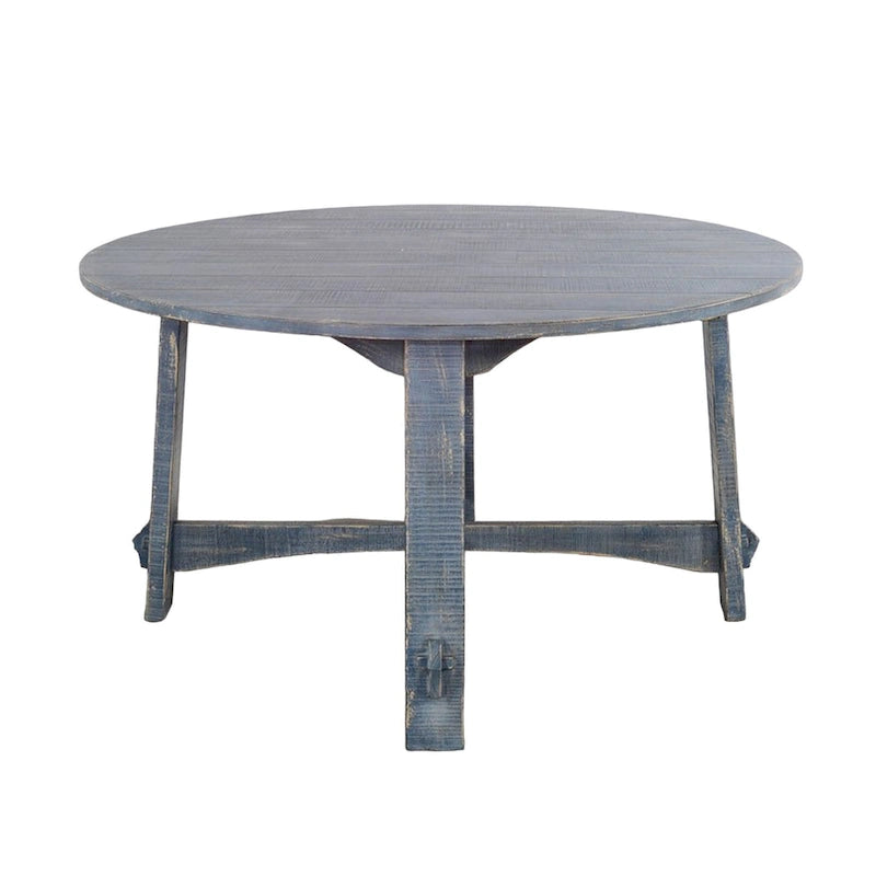 Table de salle à manger de ferme ronde de 54 po en lattes, bleu océan