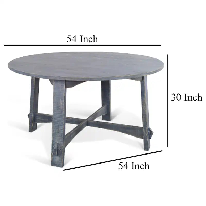 Table de salle à manger de ferme ronde de 54 po en lattes, bleu océan