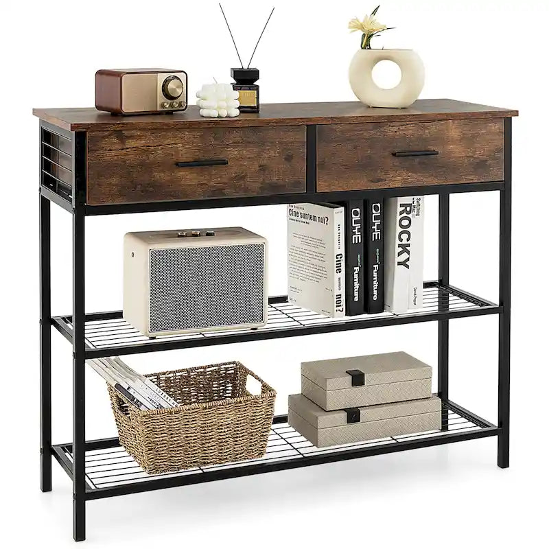 Console d'entrée avec 2 tiroirs et 2 étagères ouvertes