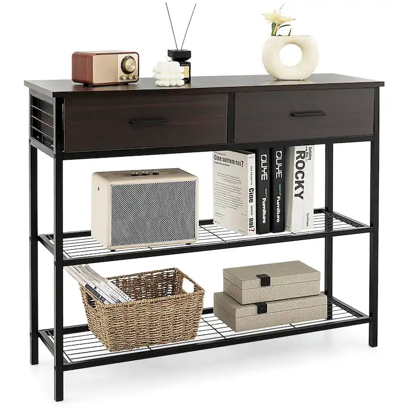 Console d'entrée avec 2 tiroirs et 2 étagères ouvertes