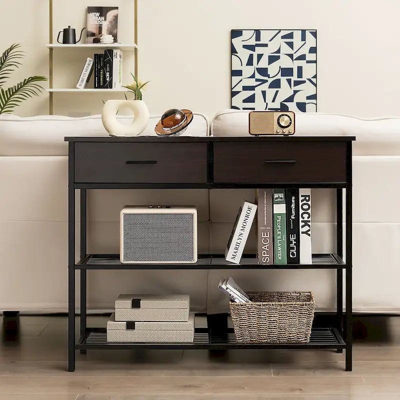 Console d'entrée avec 2 tiroirs et 2 étagères ouvertes