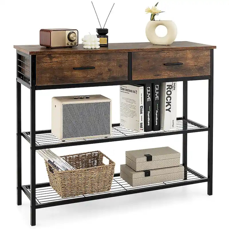 Console d'entrée avec 2 tiroirs et 2 étagères ouvertes