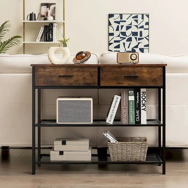Console d'entrée avec 2 tiroirs et 2 étagères ouvertes