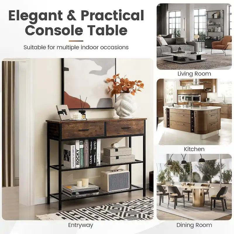 Console d'entrée avec 2 tiroirs et 2 étagères ouvertes