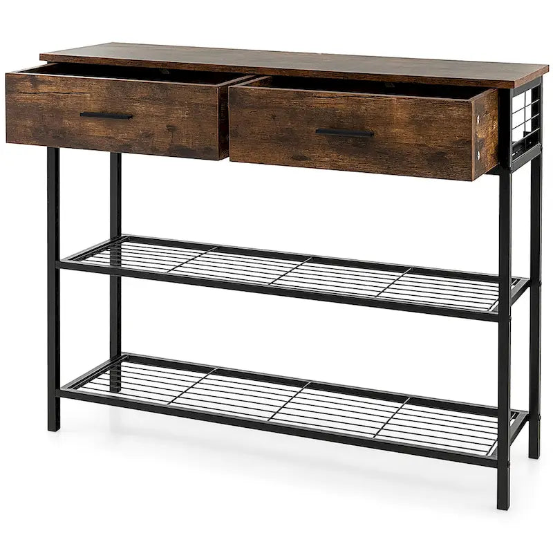 Console d'entrée avec 2 tiroirs et 2 étagères ouvertes
