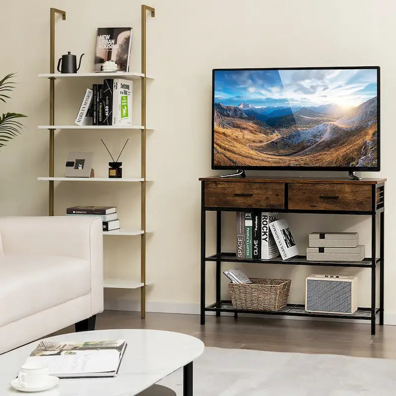 Console d'entrée avec 2 tiroirs et 2 étagères ouvertes
