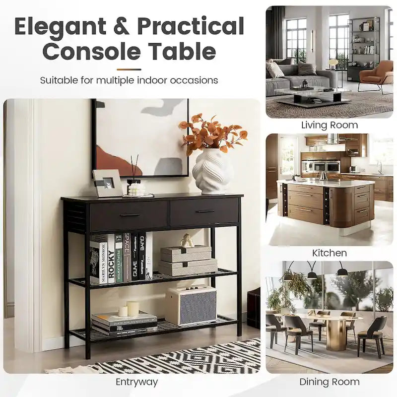 Console d'entrée avec 2 tiroirs et 2 étagères ouvertes