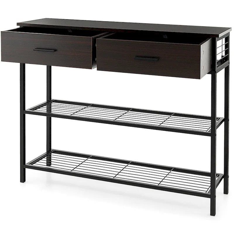 Console d'entrée avec 2 tiroirs et 2 étagères ouvertes