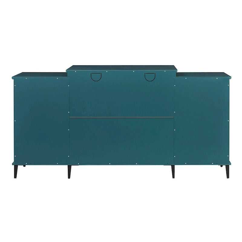 Meuble de rangement bleu sarcelle de 157 cm avec portes en verre trempé et étagères réglables