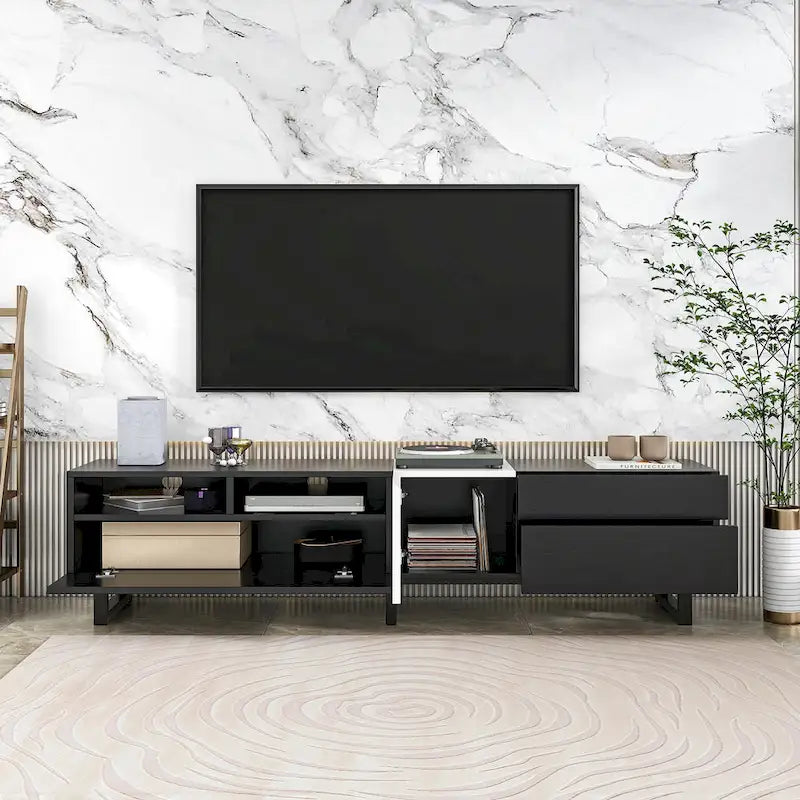 Meuble TV moderne pour téléviseurs jusqu'à 80" avec portes abattantes
