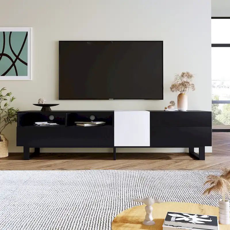 Meuble TV moderne pour téléviseurs jusqu'à 80" avec portes abattantes