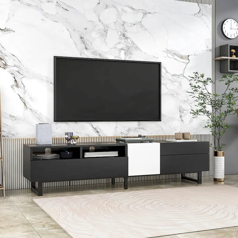 Meuble TV moderne pour téléviseurs jusqu'à 80" avec portes abattantes
