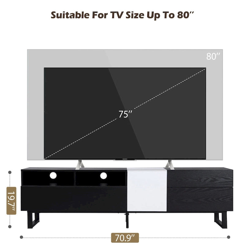 Meuble TV moderne pour téléviseurs jusqu'à 80" avec portes abattantes