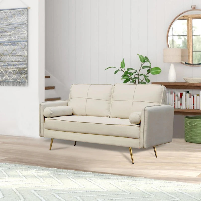 Causeuse contemporaine à bras arrondis avec pieds chromés | Canapé 2 places