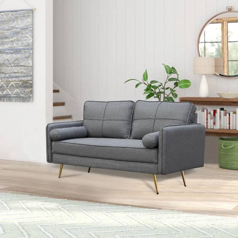 Causeuse contemporaine à bras arrondis avec pieds chromés | Canapé 2 places