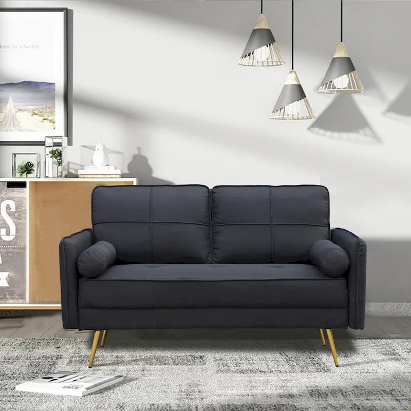 Causeuse contemporaine à bras arrondis avec pieds chromés | Canapé 2 places
