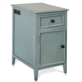 Table d'appoint vieillie couleur écume de mer avec tiroir, porte d'armoire et prises USB intégrées