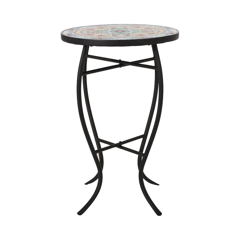 Table d'appoint avec plateau en mosaïque et cadre en fer incurvé