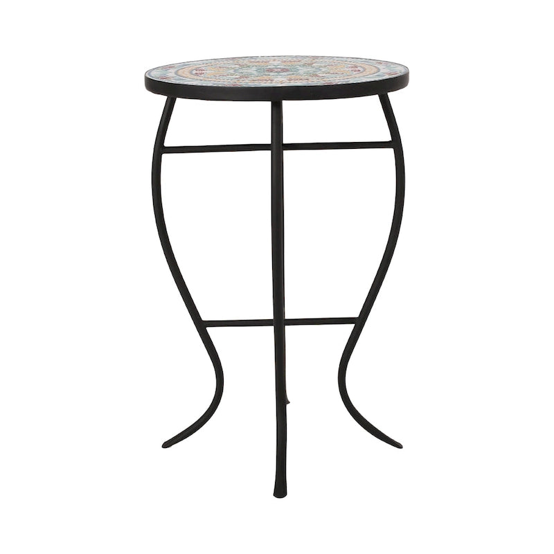 Table d'appoint avec plateau en mosaïque et cadre en fer incurvé