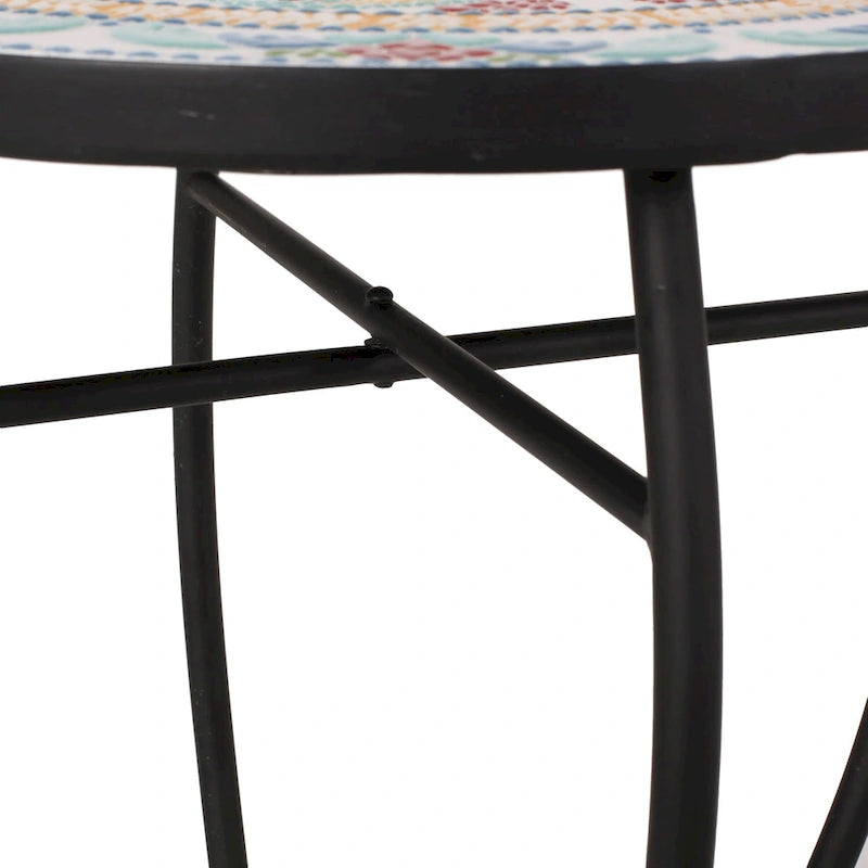 Table d'appoint avec plateau en mosaïque et cadre en fer incurvé