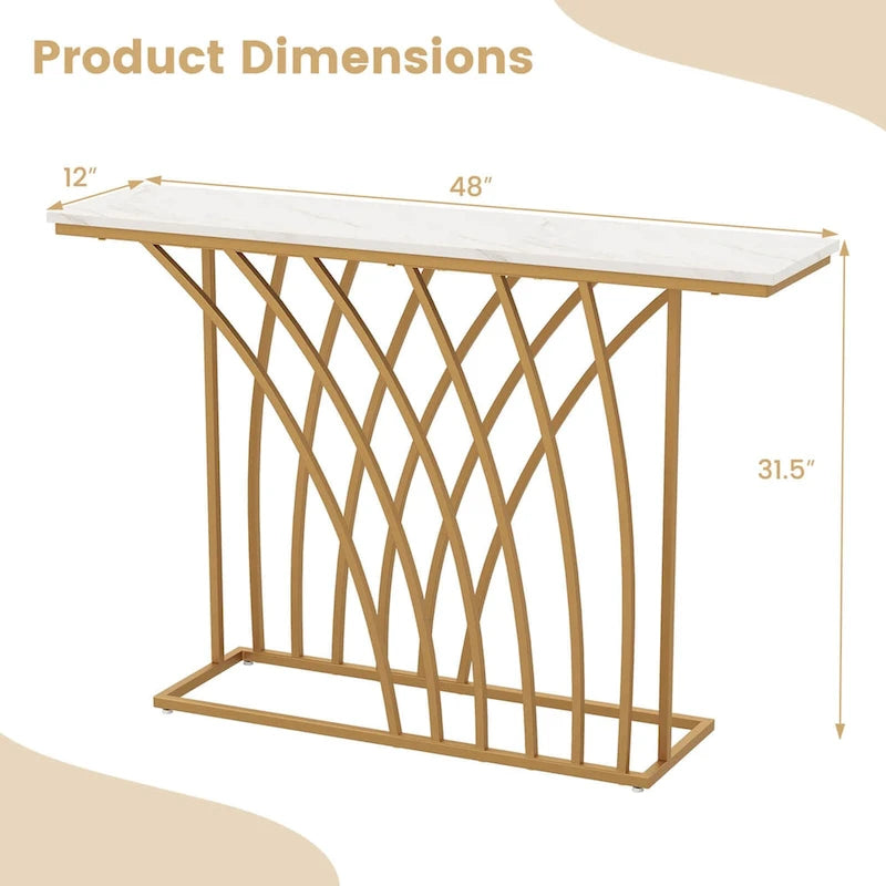 Console en Faux Marbre de 48" avec Cadre en Métal Doré | Meuble d'Appoint Moderne pour Entrée