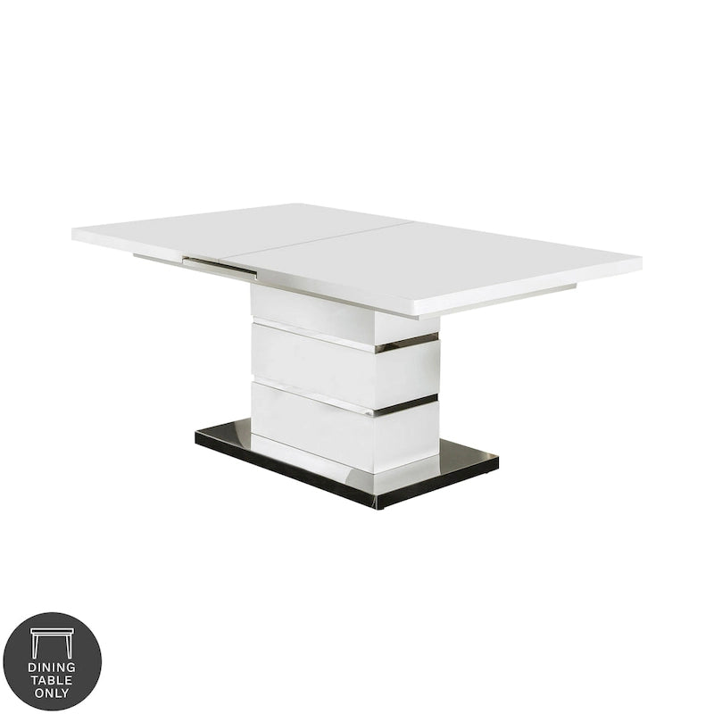 Table à manger extensible blanche avec pied central chromé