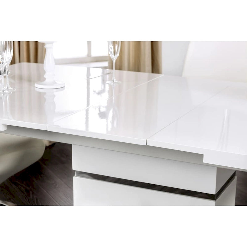Table à manger extensible blanche avec pied central chromé