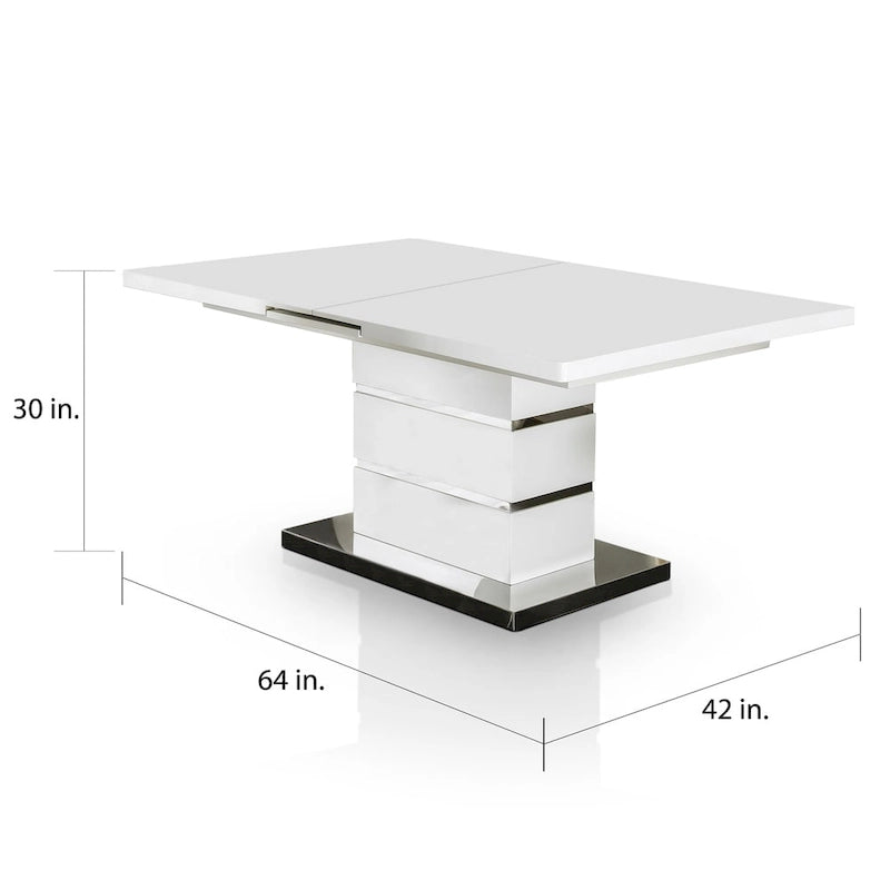 Table à manger extensible blanche avec pied central chromé