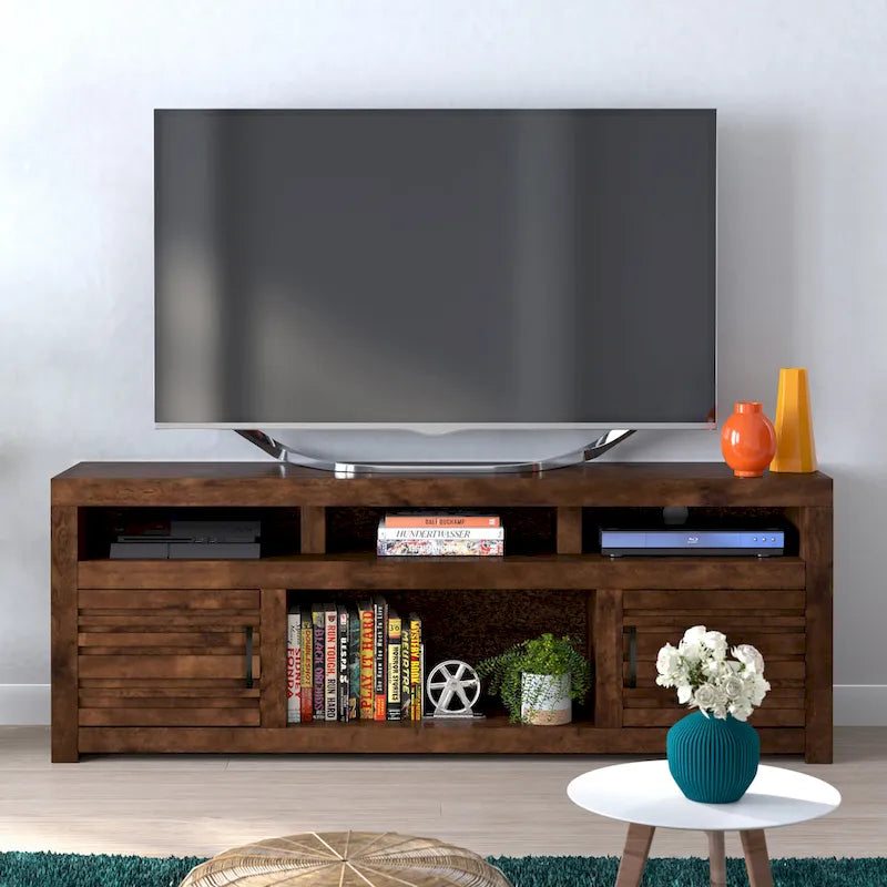 Meuble TV console en bois d'aulne noueux de 183 cm pour téléviseurs jusqu'à 216 cm